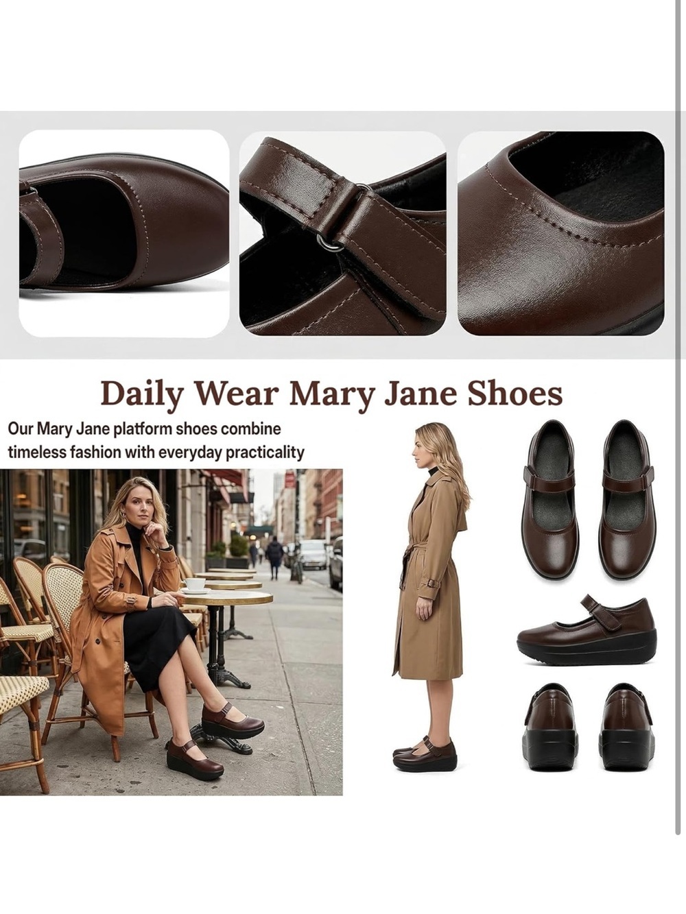 Mary Jane Shoes - Platform Wedge Round Toe Ankle Strap Comfortable 1237/1 - Picture 4 of 10